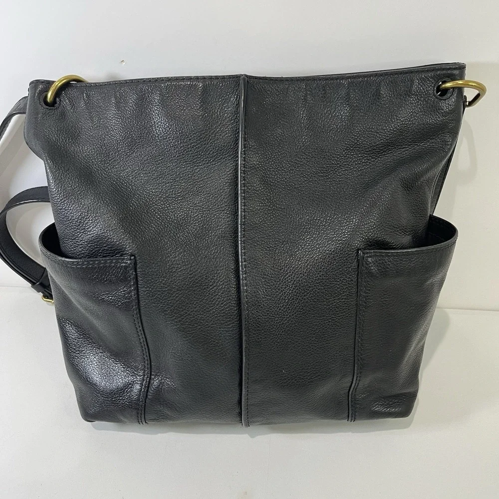 Fossil Lane North South Black Pebbled Leather‎ Hobo HandBag Purse Buttery Soft